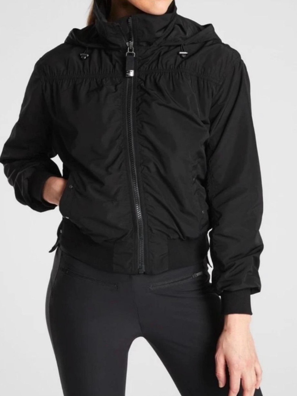 Athleta Point Reyes Black Hooded Bomber Jacket - size 3XL - wardrobe staple